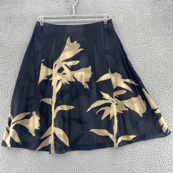 Talbots Skirt Womens 6 Petite Black Beige Floral Silk A Line Pleated Knee Flowy - Picture 1 of 10